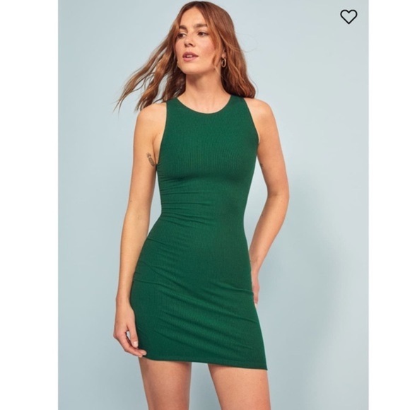 Reformation Kris Dress Green XL Eco Rib Knit Bodycon Mini Stretchy Bra Friendly - Picture 11 of 15